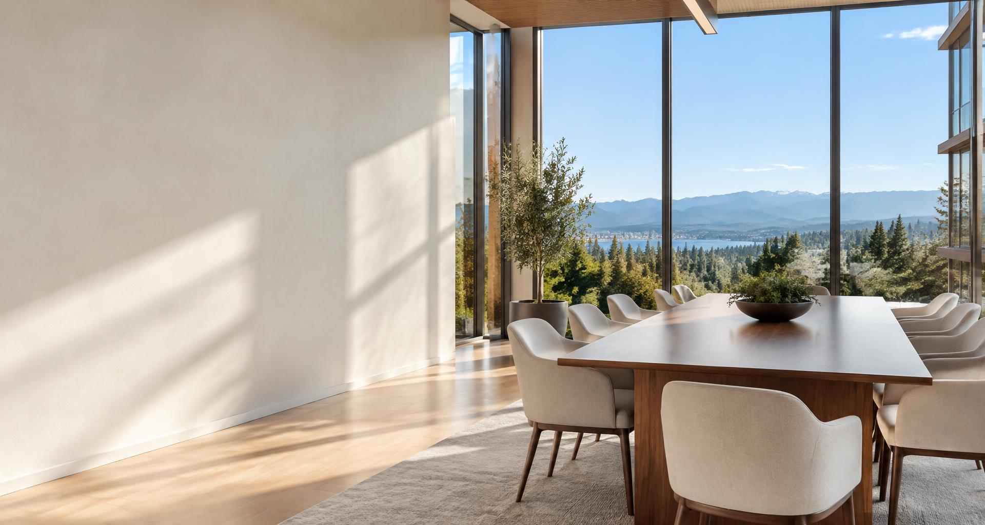 Sunlit meeting room overlooking the Pacific Northwest
